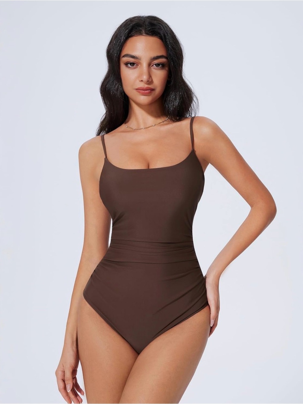 Amazon Brown Scoop Neck One-Piece Swimsuit